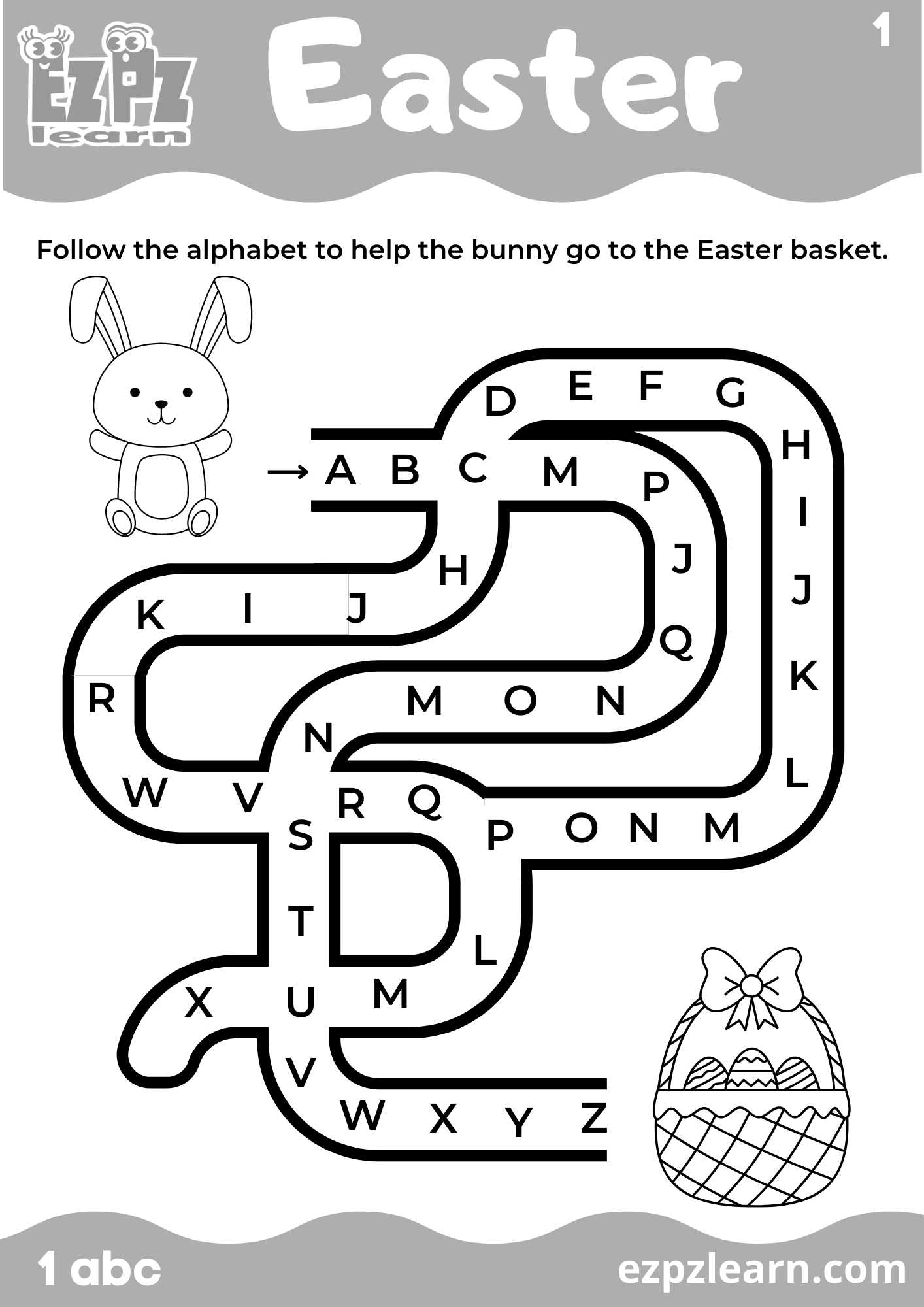 Easter Alphabet Maze for Kids 1